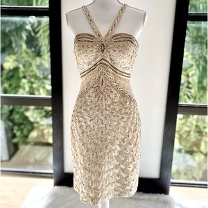 Sue Wong Champagne Peacock Dress